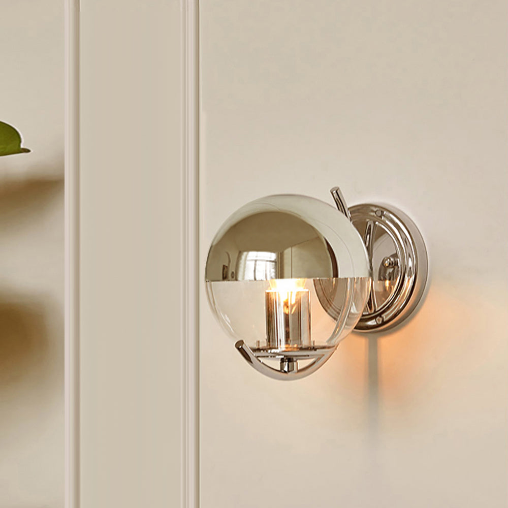 Postmodern Chrome 1-Light Wall Sconce with Globe Glass Shade