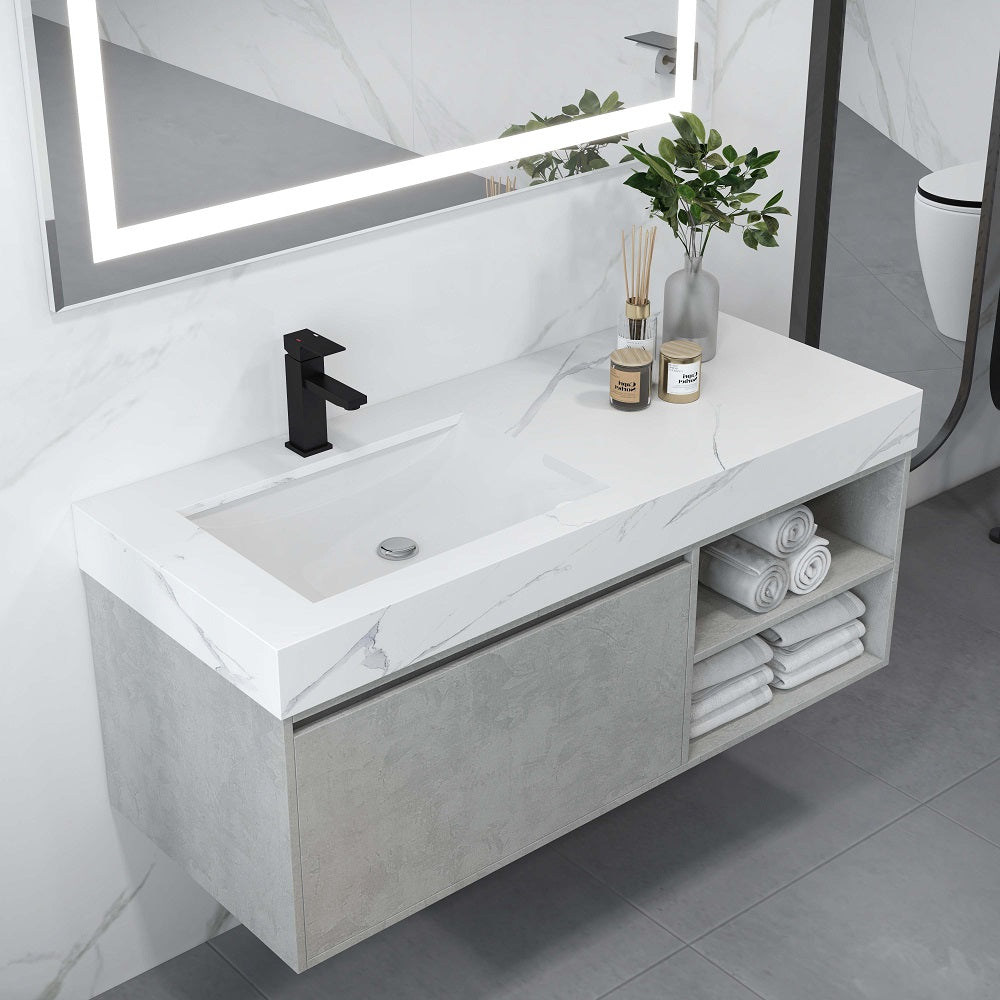 1200mm Grey and White Floating Bathroom Vanity with Top and Single Basin Storage Door