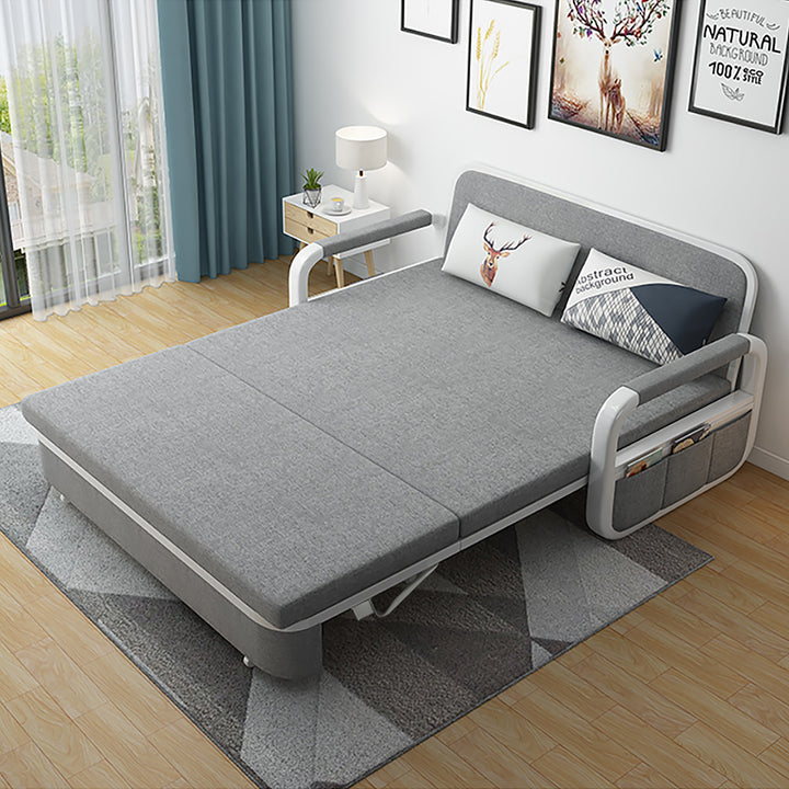 Up to 74.8" Cotton and Linen Sofa Bed Light Gray Sleeper Sofa Loveseat with Solid Wood Frame