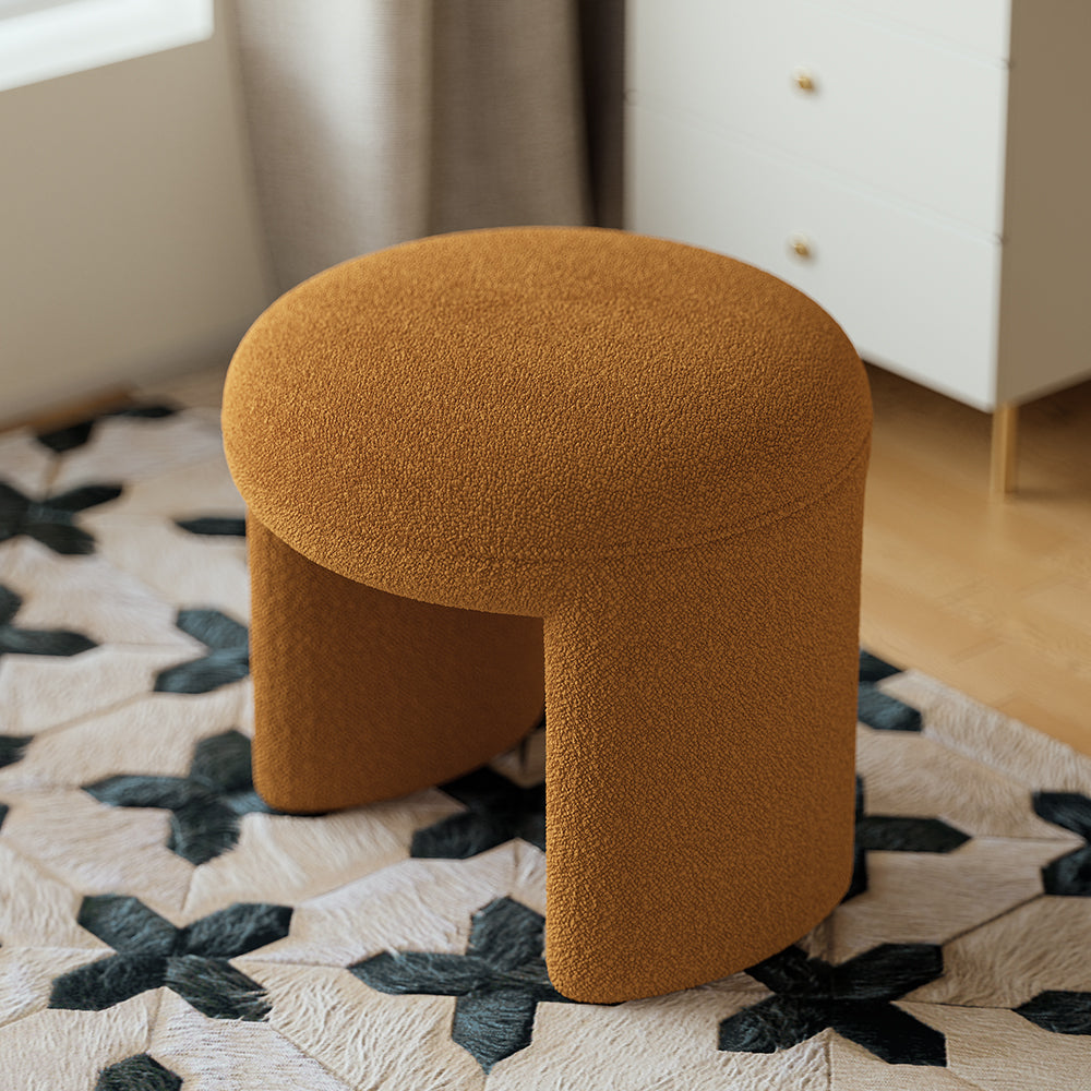 Modern Orange Boucle Vanity Stool Backless Makeup Accent Chair