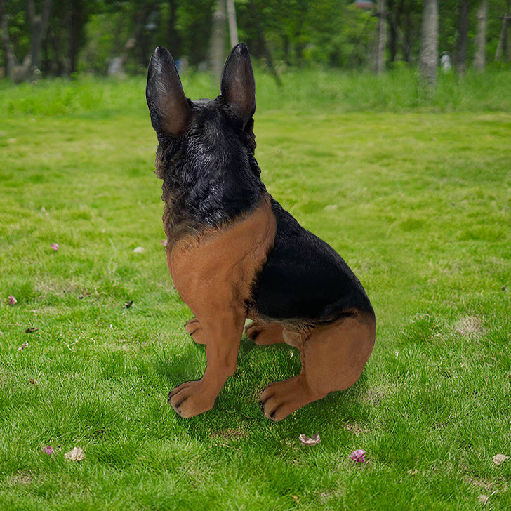 Outdoor German Shepherd Statue Garden Sculpture Resin Dog Floor Decor in Black & Brown