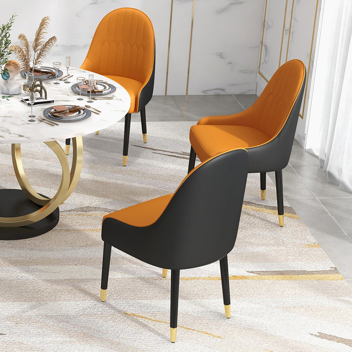 Set of 2 Modern Dining Chairs PU Leather with Upholstered in Orange & Black Dining Room Chairs