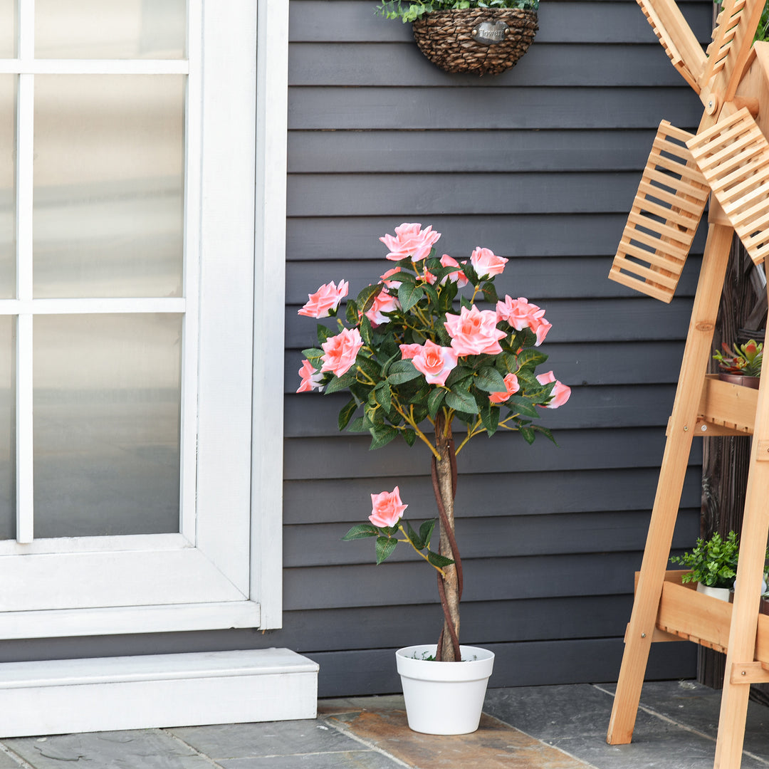 Set of 2 Artificial Plants Pink Rose Floral in Pot