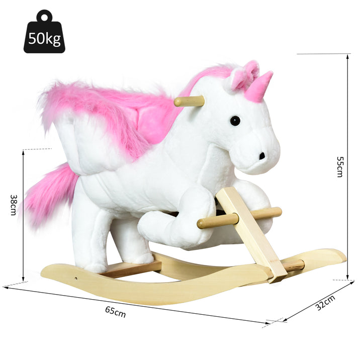 Unicorn Rocking Horse Kids Wooden Ride On Plush Toy w/ Music