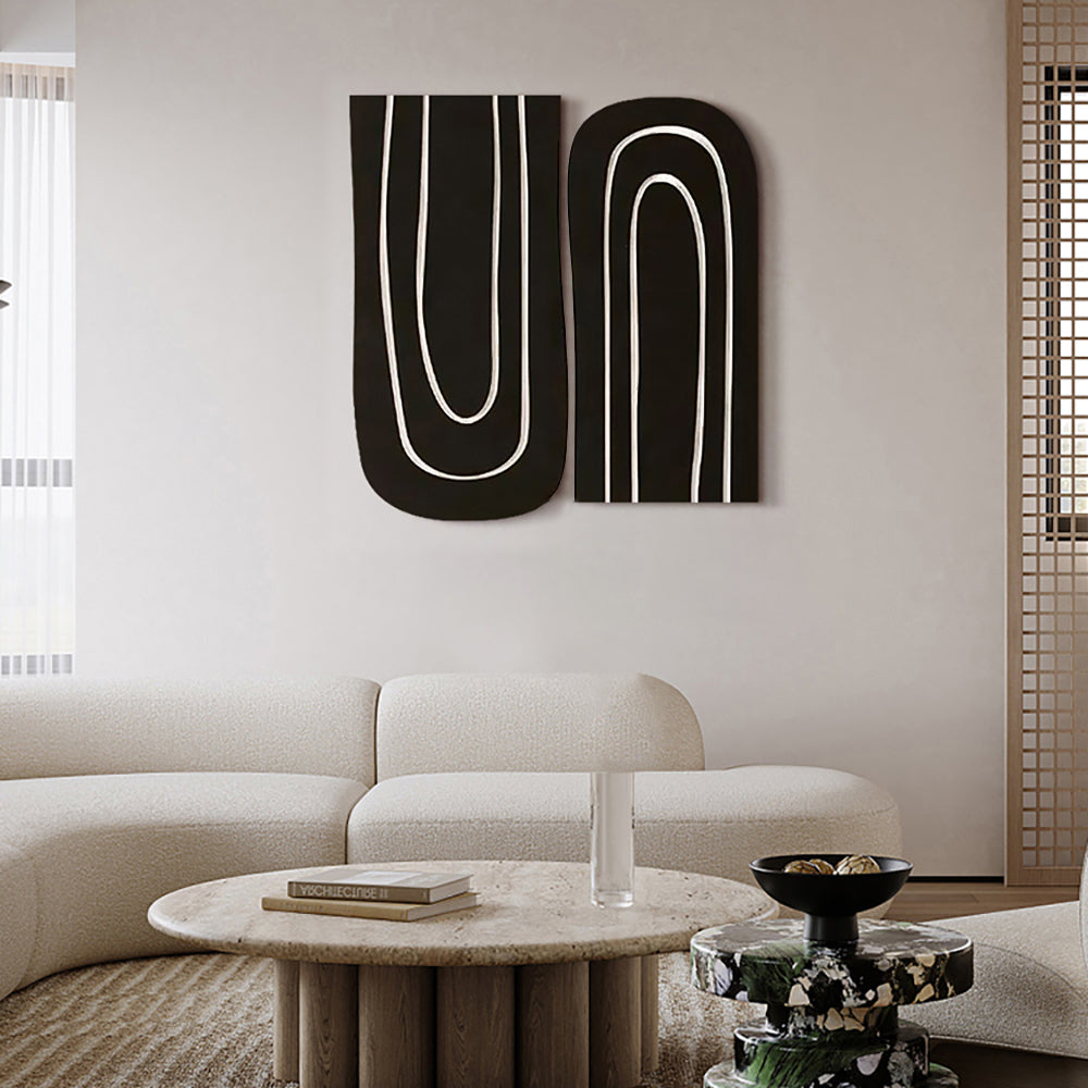 2 Pieces Minimalist Abstract Geometric Wall Decor Art Set Living Room in Black & White