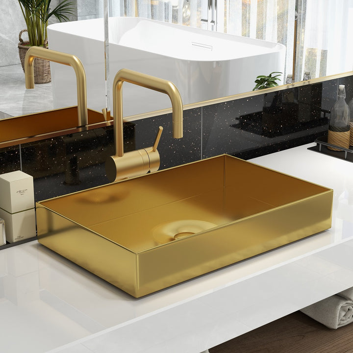 Contemporary Gold Rectangular Stainless Steel Countertop Basin Luxury Wash Basin