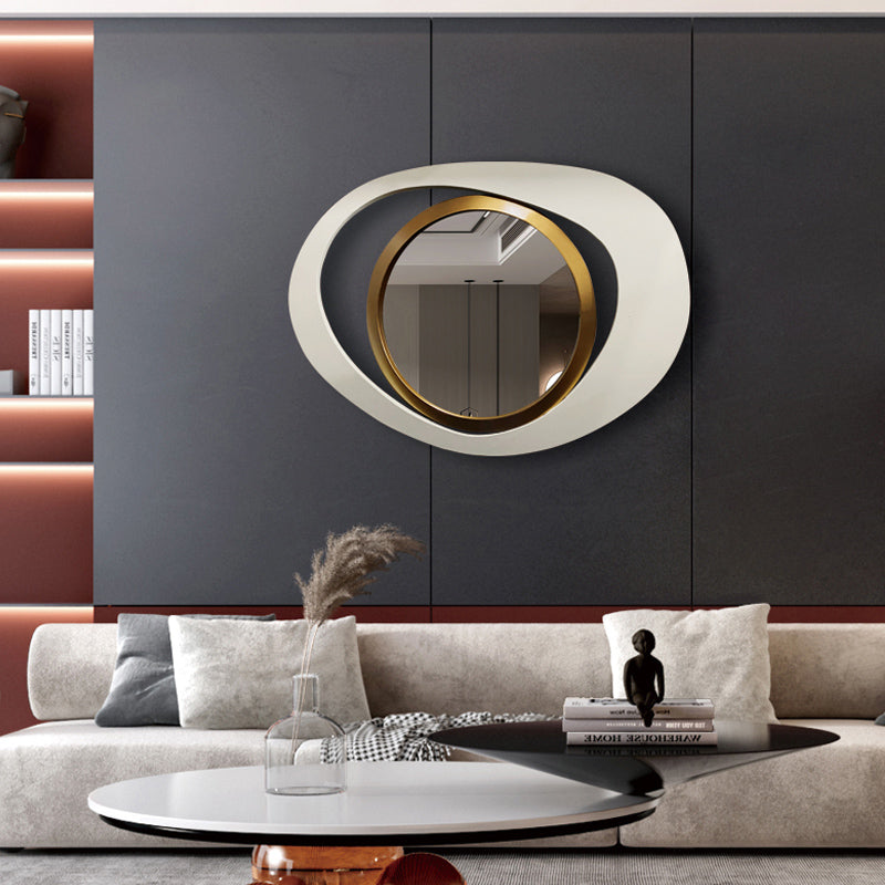 Modern White & Gold Abstract Geometry Wall Mirror Decor Living Room Bedroom