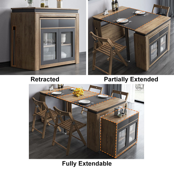 Rectangle Dining Table Extendable with 4 Chairs Rectangle Storage Sideboard Modern Walnut&Gray