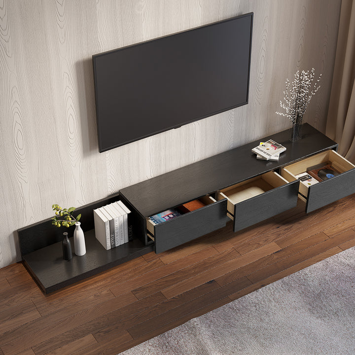 Rectangle Wood Extendable TV Stand Black Floor Media Console with 3 Drawers