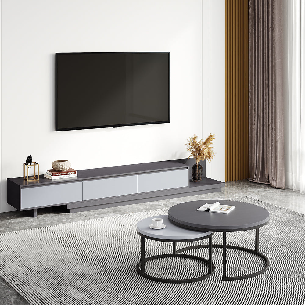 Up to 120" Extendable Gray TV Stand Modern Retractable Floor Media Console with 3 Drawers