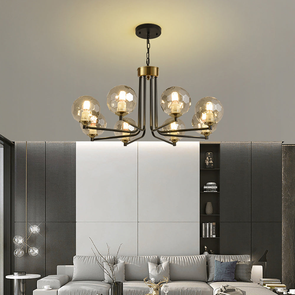 8-Light Sputnik Chandelier in Black & Gold Globe Glass Shade Included