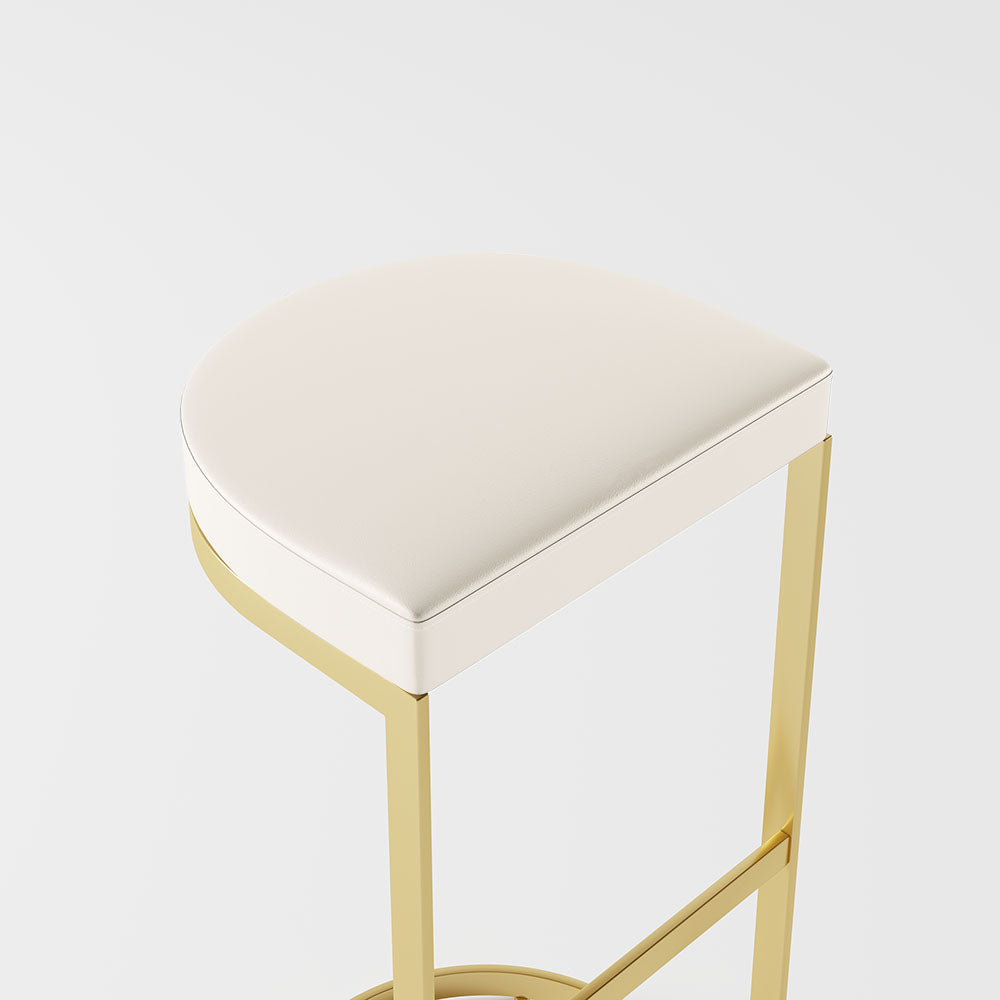 Modern PU Leather Off-White Counter Height Counter Stool Home Breakfast Counter Stool with Gold Frame