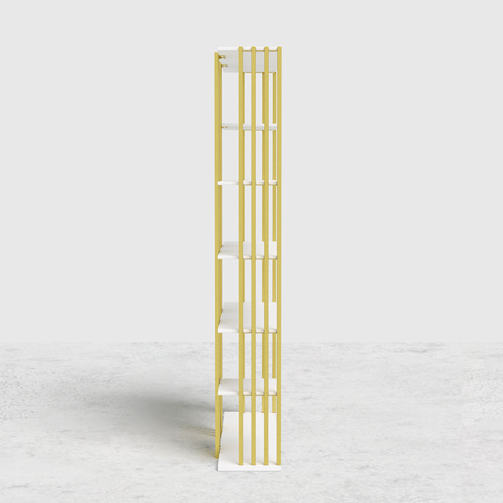 2000mm Modern Steel Etagere Bookshelf Display Shelving 6-Shelf Tall Book Shelf White & Gold