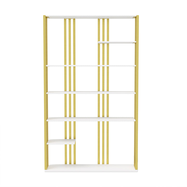 2000mm Modern Steel Etagere Bookshelf Display Shelving 6-Shelf Tall Book Shelf White & Gold