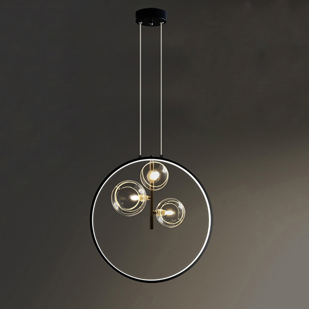 Black Pendant Light Minimalist Glass Globe LED 3-Light for Dining Room