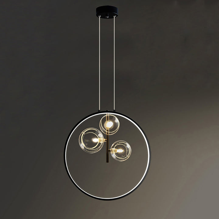 Black Pendant Light Minimalist Glass Globe LED 3-Light for Dining Room