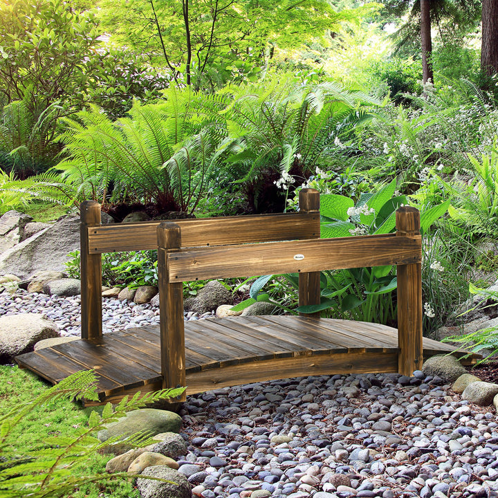 5FT Wooden Garden Bridge with Planters on Safety Railings