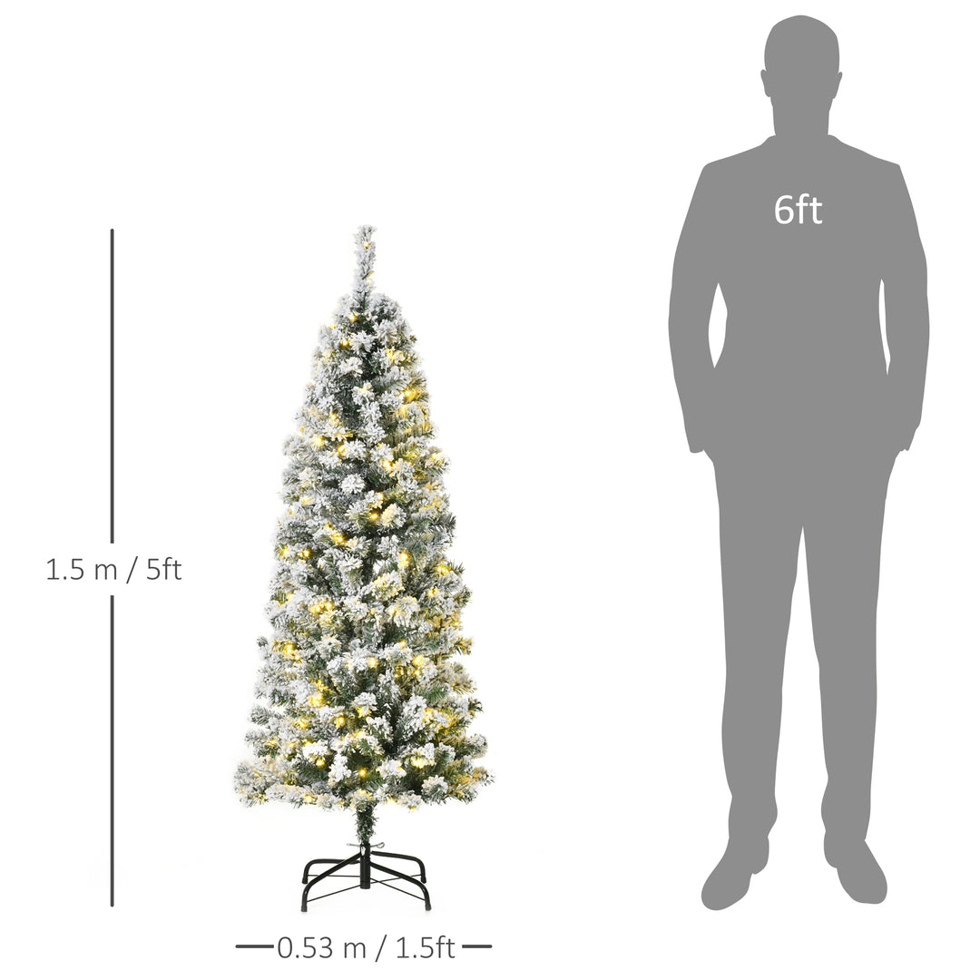 5 Feet Pre Lit Christmas Tree Artificial Snow Flocked Christmas Tree w/ Warm White LED