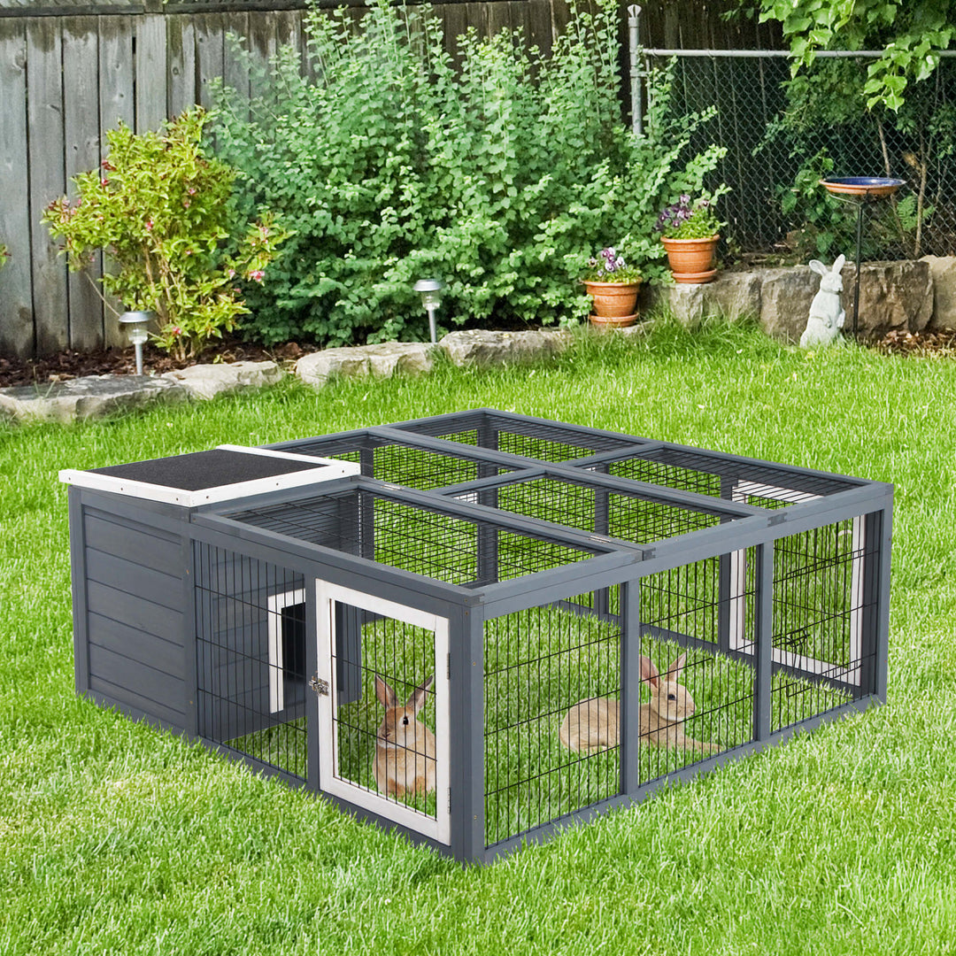 Rabbit Hutch Small Animal House Ferret Bunny Cage Duck House Rabbit Hideaway Chinchilla Cage Backyard with Openable Main House & Run Roof