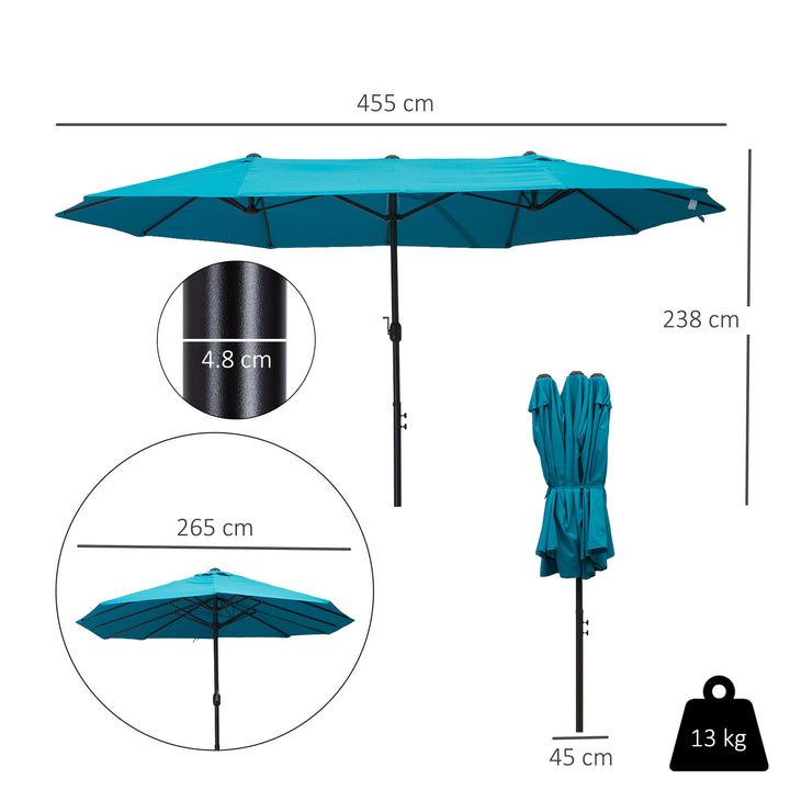 Waterproof 4.6m Double-Sided Patio Parasol Sun Umbrella-Blue