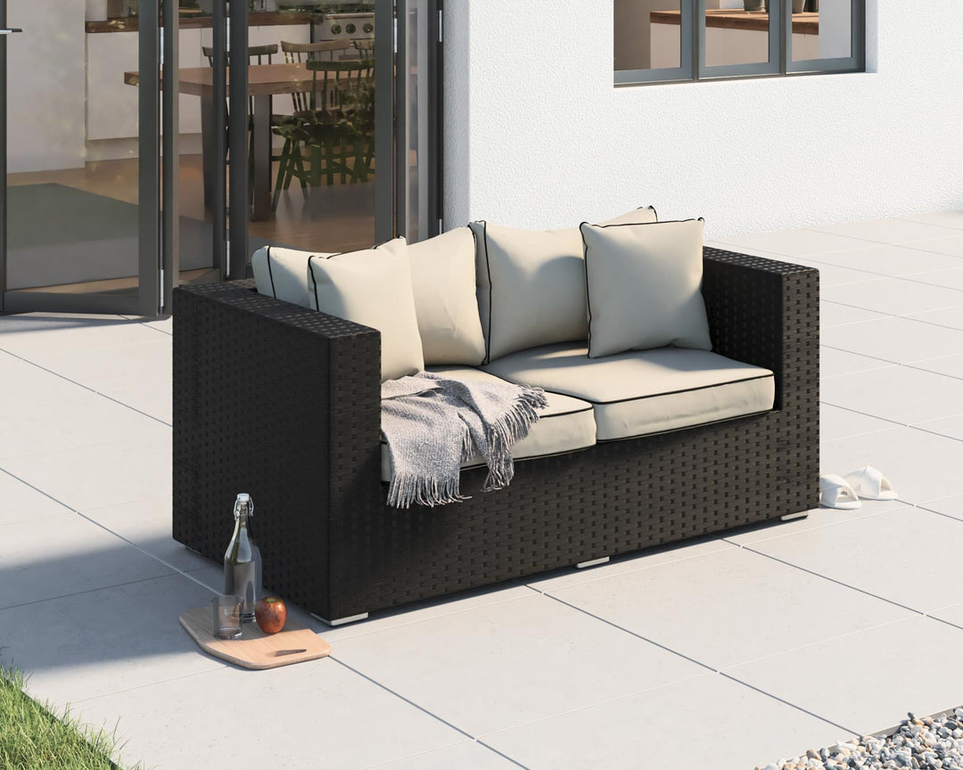 2 Seater Rattan Garden Sofa in Black & White - Ascot - Rattan Direct