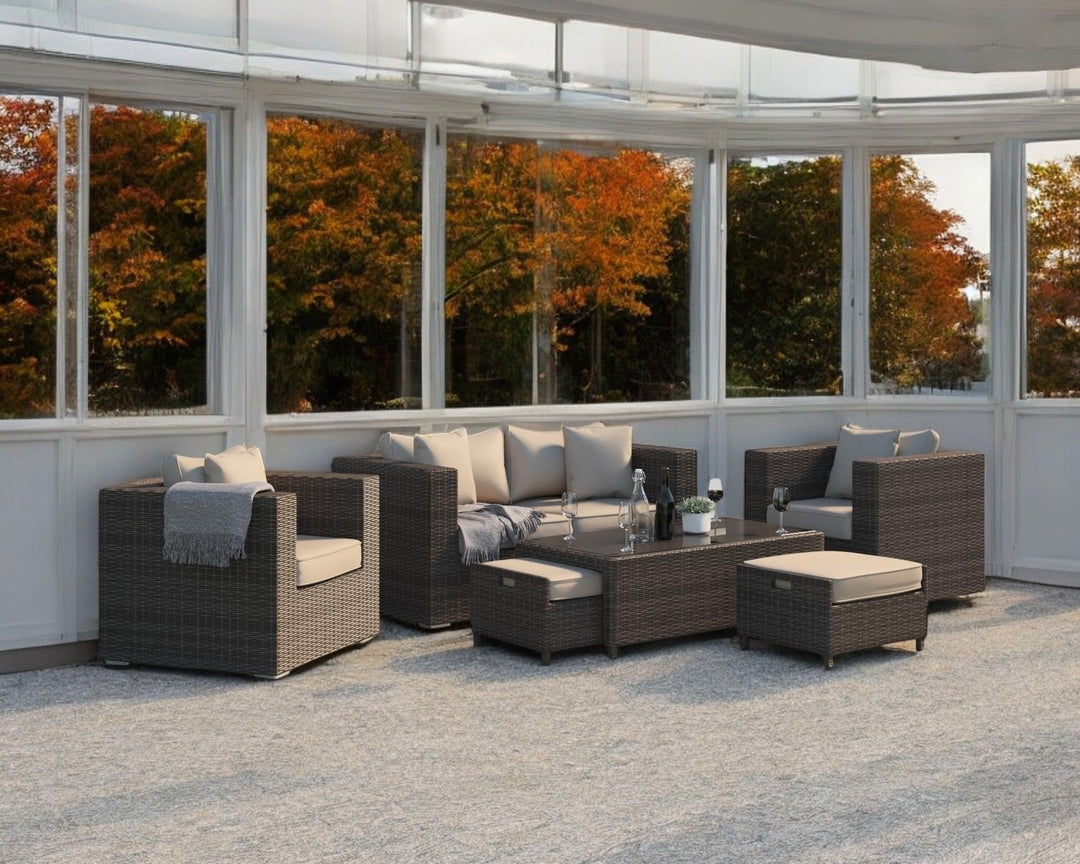 2 Seater Rattan Conservatory Sofa Set in Truffle Brown & Champagne - Ascot - Rattan Direct