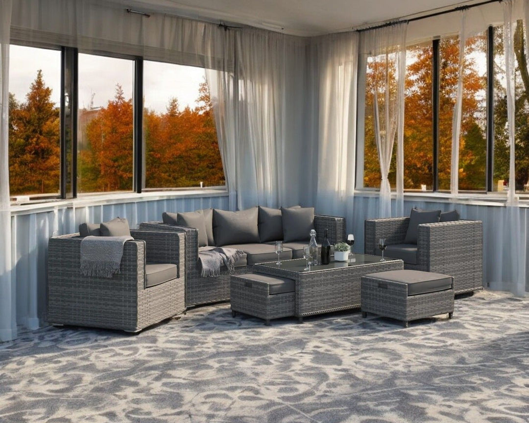 3 Seater Rattan Conservatory Sofa & Armchair Set in Grey - Ascot - Rattan Direct