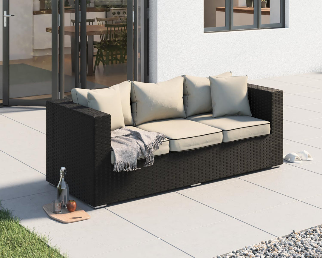 3 Seater Rattan Garden Sofa in Black & White - Ascot - Rattan Direct