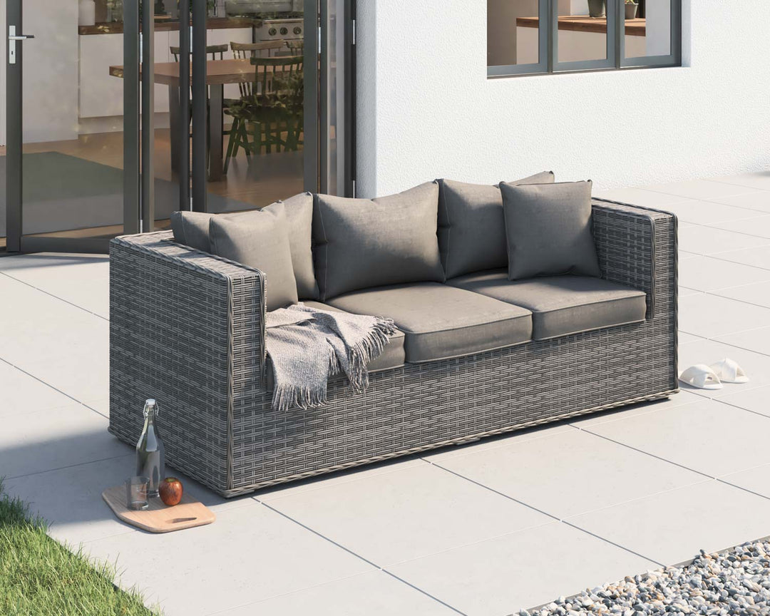 Ascot 3 Seater Rattan Garden Sofa in Grey - Rattan Direct