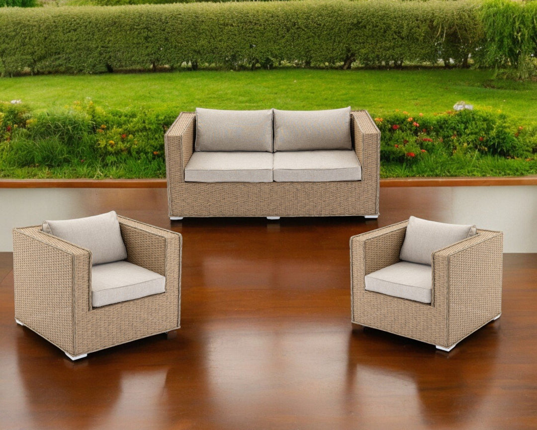 Ascot 2 Seater Rattan Garden Sofa with Armchairs in Willow - Rattan Direct