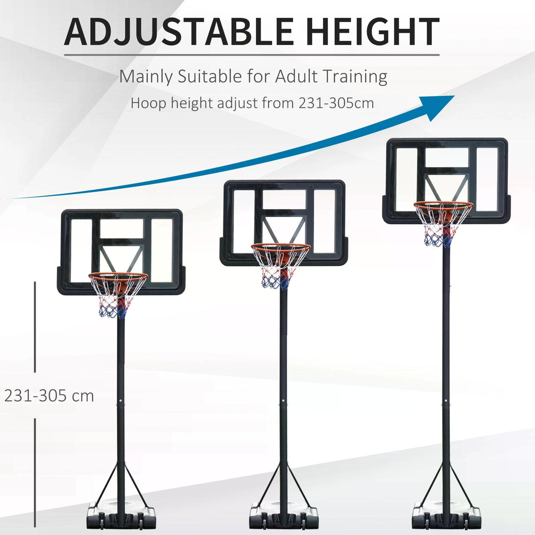 Portable Freestanding Basketball Hoop Stand Transparent Backboard 231-305cm Adjustable Basketball Hoop with Two Moving Wheels