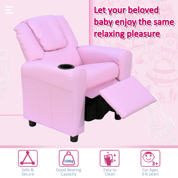 Children Recliner Armchair W/ Cup Holder-Pink