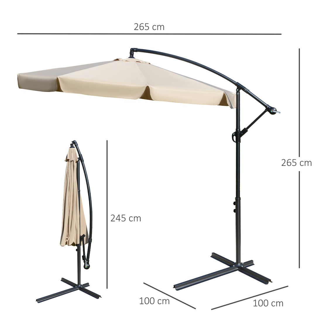 Waterproof 2.7m Cantilever Parasol Banana Sun Umbrella with Crank Handle and Cross Base for Outdoor Hanging Sun Shade Light Brown