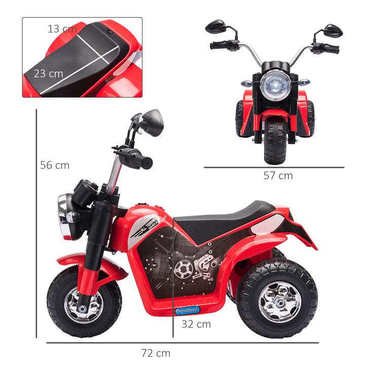 Kids Electric Motorcycle Ride-On Toy 3-Wheels Battery Powered Motorbike Rechargeable 6V w/ Horn Headlights for 18 - 36 Months Red