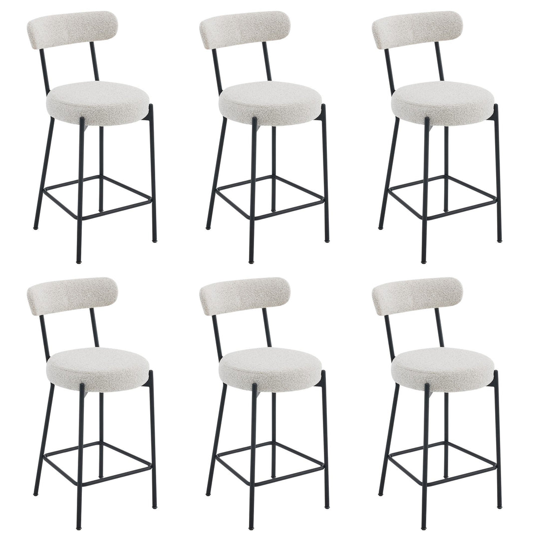 Set of 6 Upholstered Boucle Chairs with Curved Back and Steel Legs