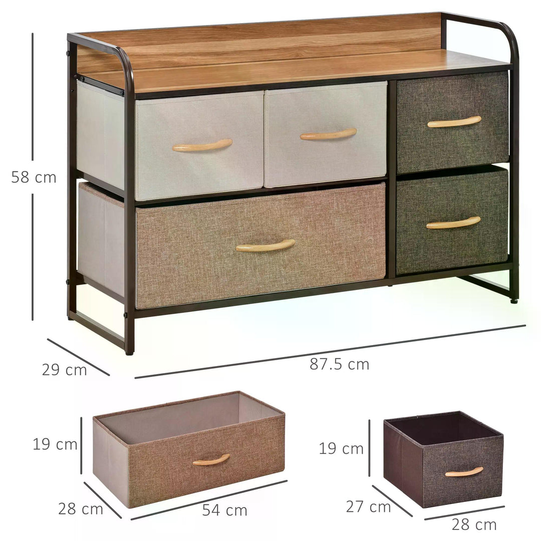 Fabric Dresser: 5-Drawer Linen Tower with Wooden Top