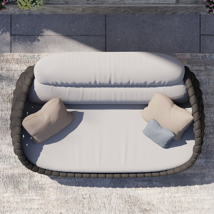 Tatta 2-Seater Woven Rope Outdoor Sofa Patio Loveseat Removable Cushion Gray & Black