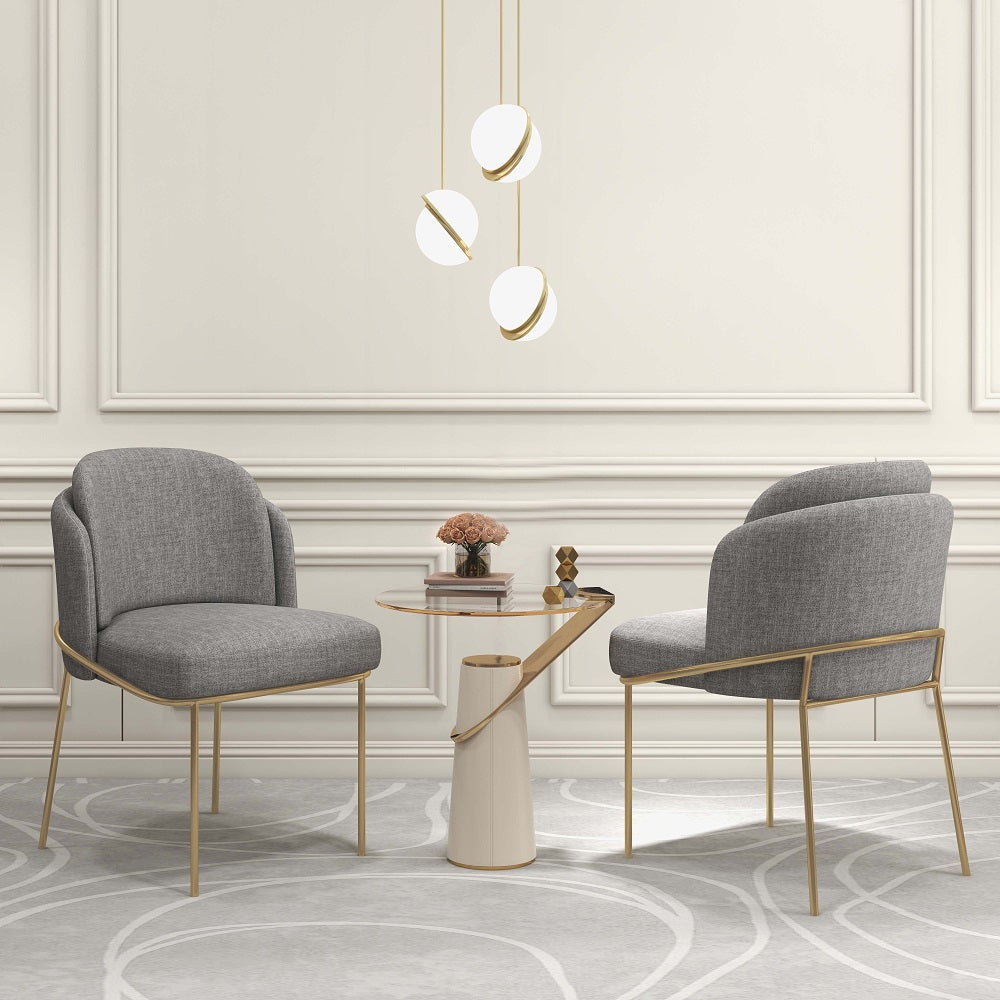 Modern Dining Chairs Cotton&Linen Upholstered Gray Side Chair in Gold Dining Room Chairs