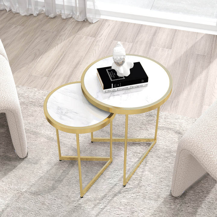 White End Table Sets Modern Marble Top Nesting Side Table