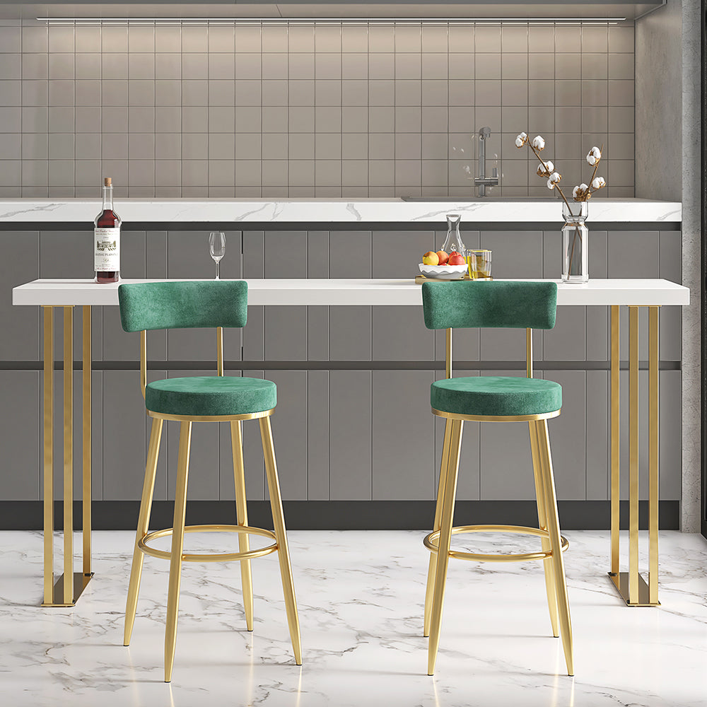 Modern Green Velvet Breakfast Bar Stool Velvet Upholstery with Back Metal Bar Stool for Kitchen Island