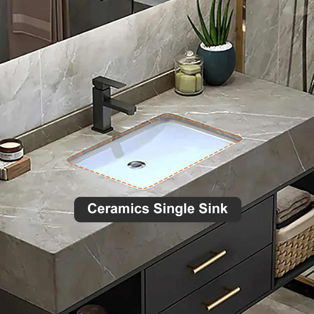 35" Floating Bathroom Vanity with Cultured Marble Vessel Sink with 2 Drawers Black & Gray