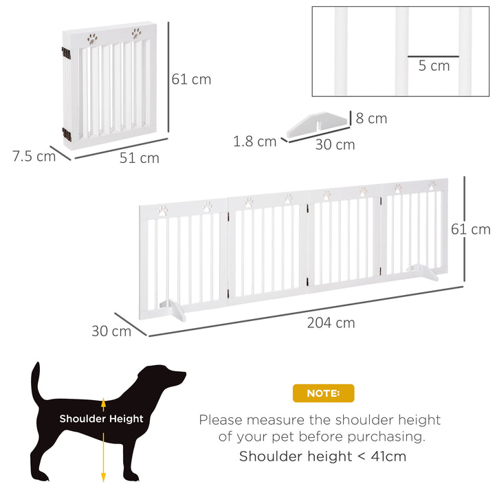 Pet Gate 4 Panel Folding Wooden Dog Barrier Freestanding Dog Gate For Stairs w/ Support Feet