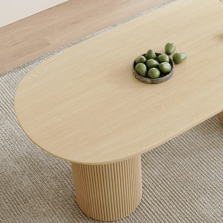 Japandi 78" Solid Wood Dining Table Natural Oval Tabletop for 8 Person