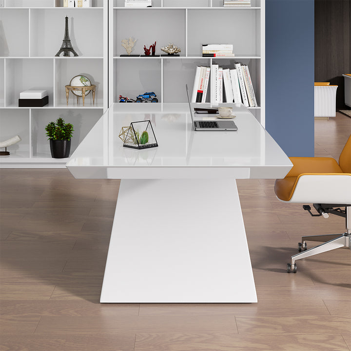 Modern White Computer Desk Rectangular Office Desk with Pedestal Base (1800mm)