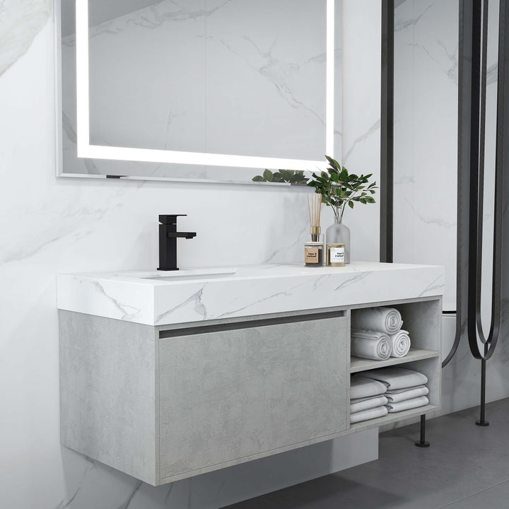 1200mm Grey and White Floating Bathroom Vanity with Top and Single Basin Storage Door