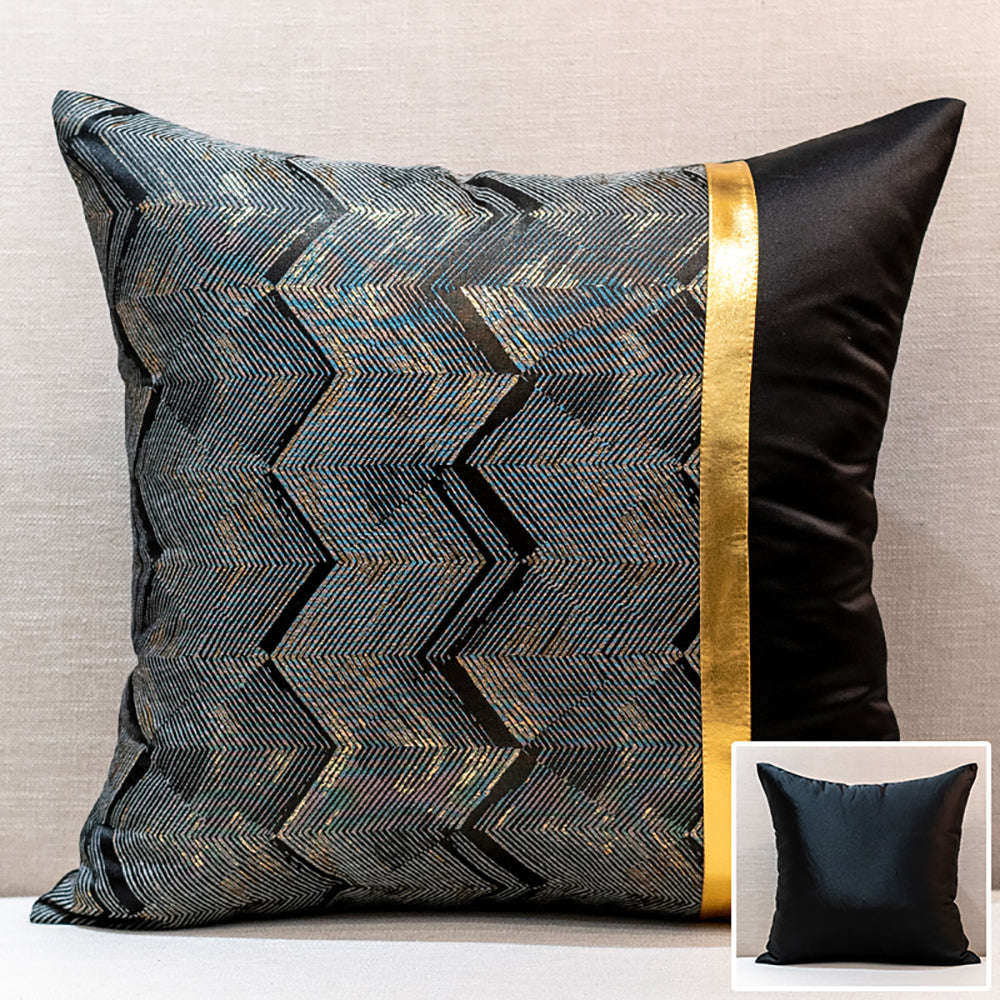 450mm x 450mm Modern Black & Gold Throw Pillow Cover Silk Cushion Protector