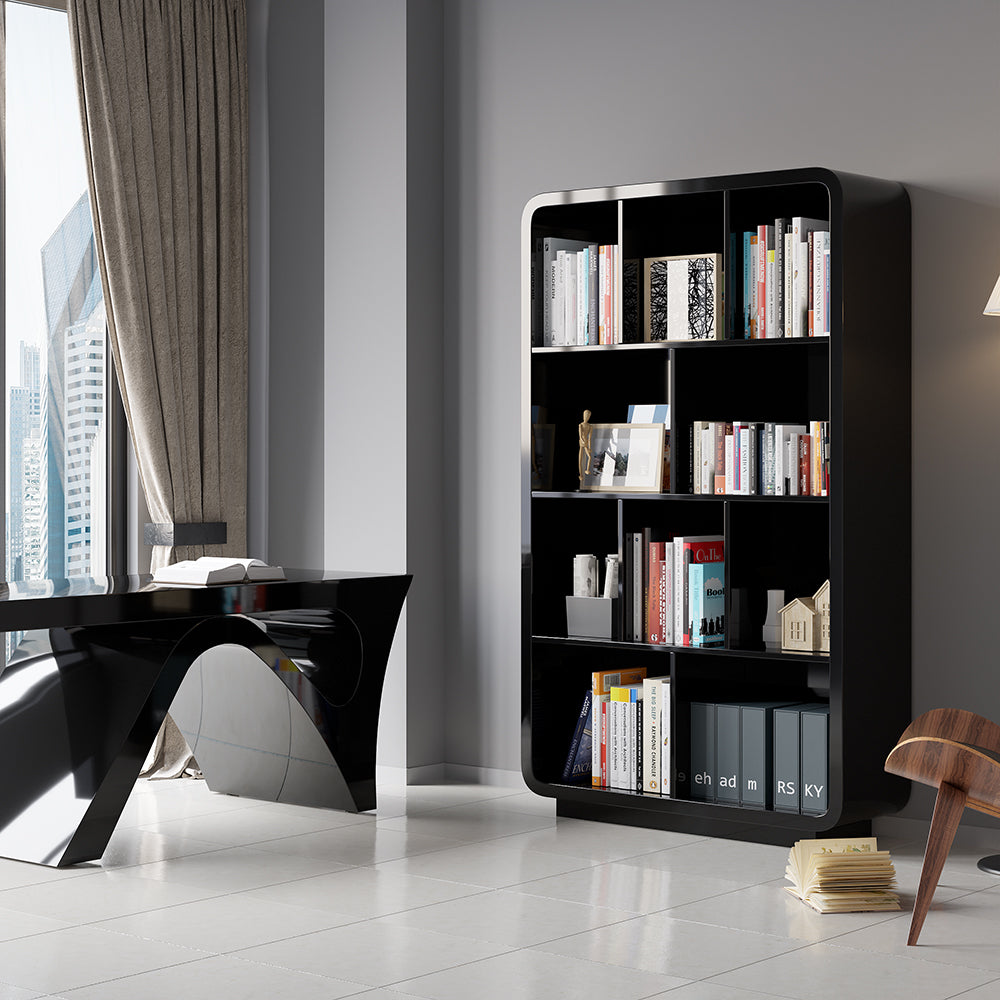 Chicent 2000mm Modern Black Bookshelf 4-Tier Standard Bookcase with Rich Storage