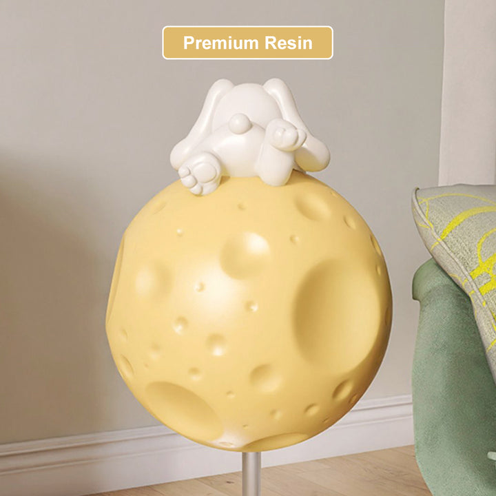 Cute Flying Rabbit Side Table with Open Storage Floor Resin Bunny End Table