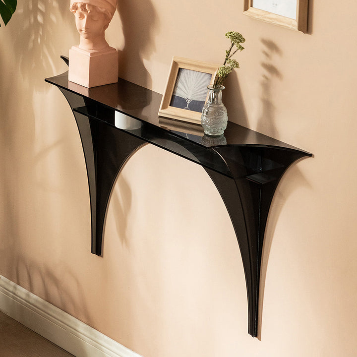 1200mm Floating Wall Mounted Acrylic Console Table Narrow Black Entryway Table with Open Storage