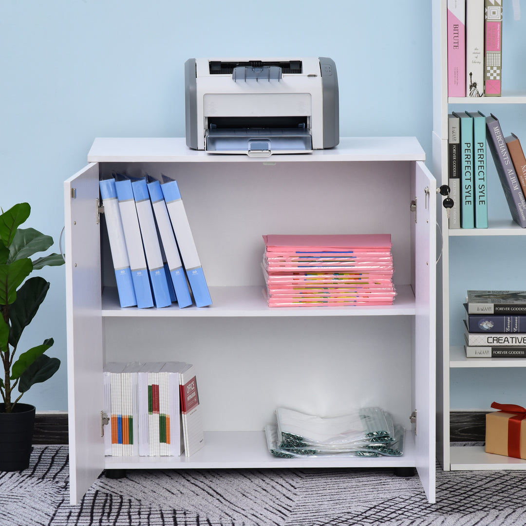 Vinsetto 2-Tier Locking Office Storage Cabinet File Organisation w/ Feet Melamine Coating Aluminium Handles 2 Keys Stylish White